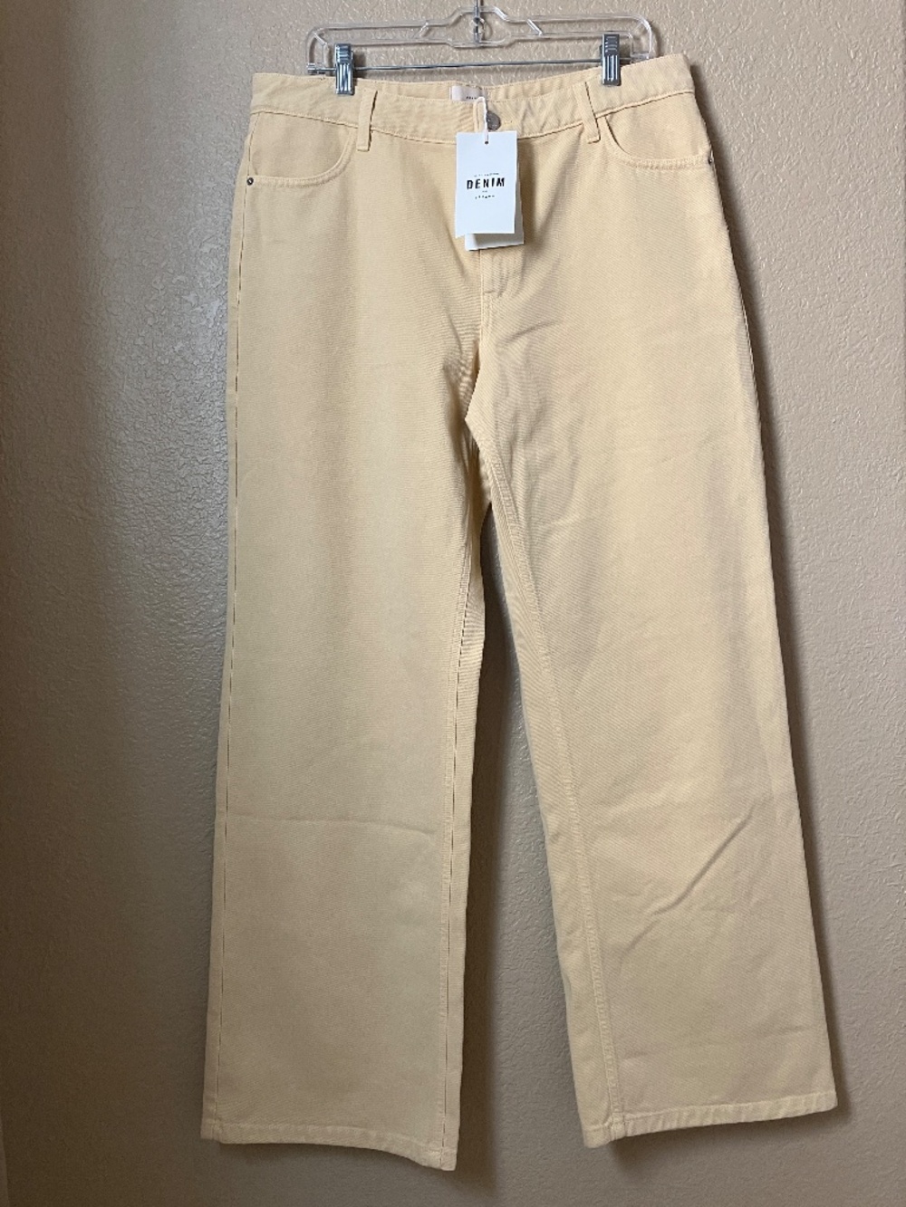 Sezane Wide Leg Denim Trousers US Size 12 TALL Butter Yellow NWT